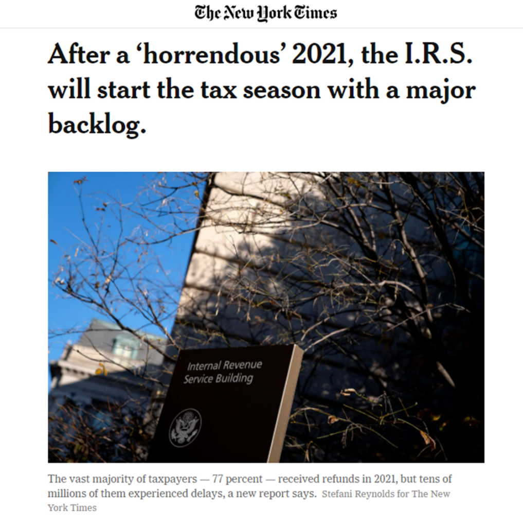 IRS delays expected and horrendous 2021-2022 season expected