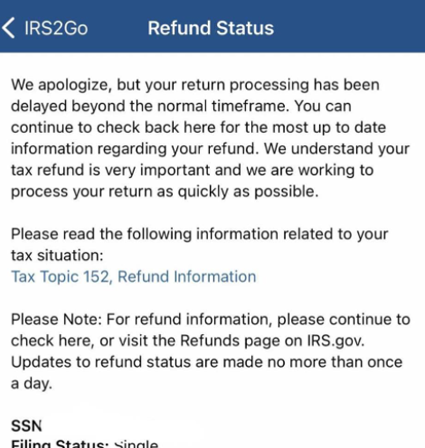 Tax Topic 152 IRS2Go Refund Information
