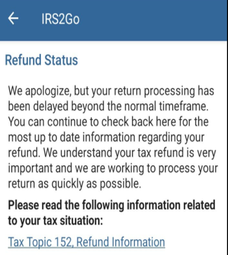 IRS return processing has been delayed beyond the normal timeframe.