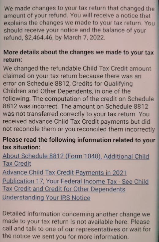 Child Tax Credit (CTC) Reduction 2022