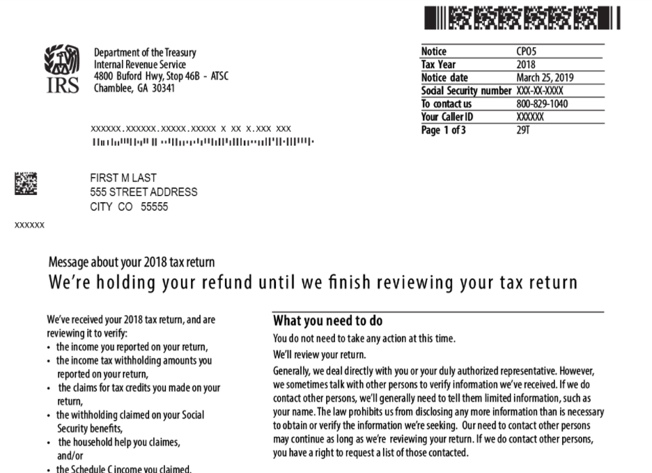 CP05 IRS Notice for Tax Return Review