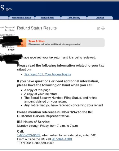 IRS Reference 1242 (Return under review)