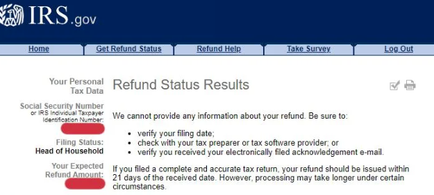 Refund Status - we cannot provide any information