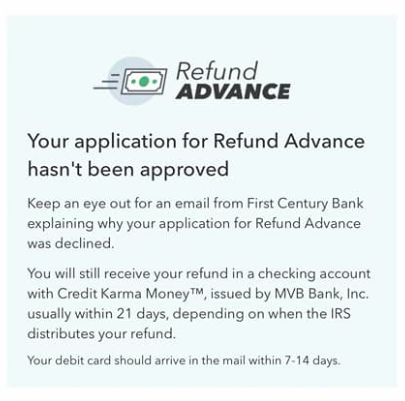 refund advance not approved and rejected